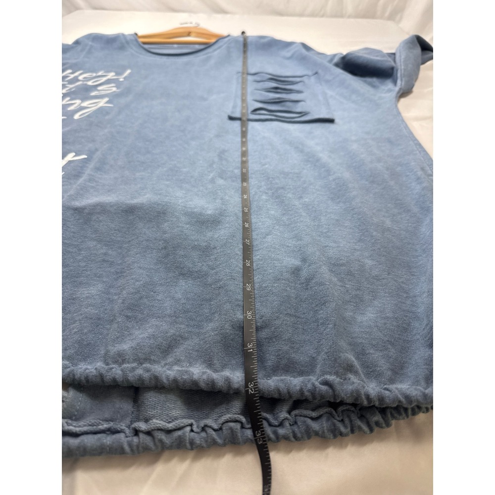 Made in Italy Oversized Graphic Sweatshirt Blue Distressed Pocket Drawstring Hem - Picture 8 of 9